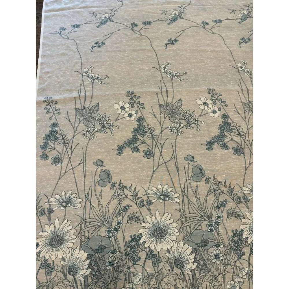 Vintage 70’s Curtain Panel (1) Blue Floral Sheer White 60”x84” Retro MCM Cottage